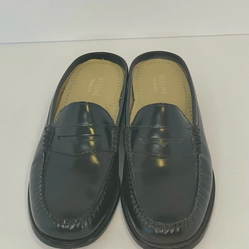 G.H. Bass & Co. Black Leather Penny Loafer Mules